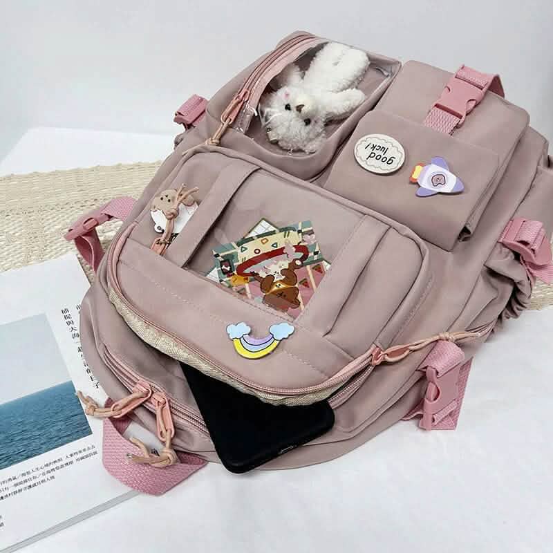 Cute Waterproof Multi-Pocket Women Backpacks with Bear Doll