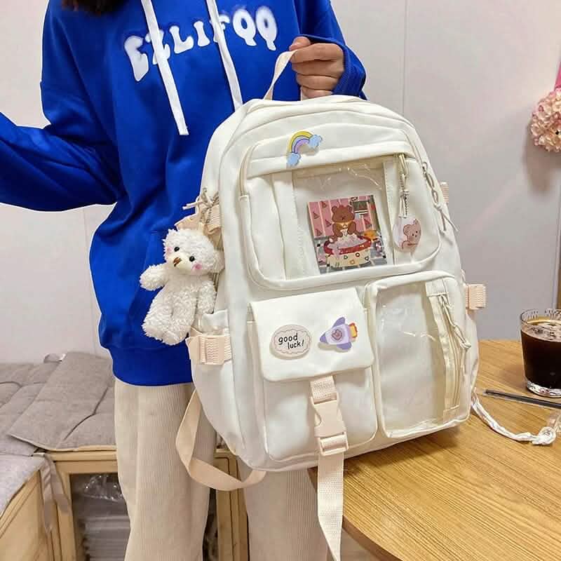 Cute Waterproof Multi-Pocket Women Backpacks with Bear Doll