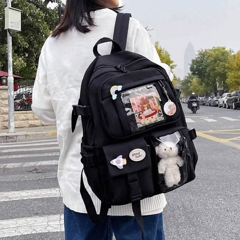 Cute Waterproof Multi-Pocket Women Backpacks with Bear Doll
