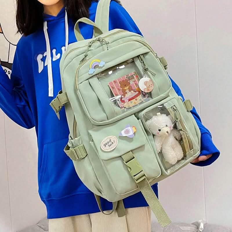 Cute Waterproof Multi-Pocket Women Backpacks with Bear Doll