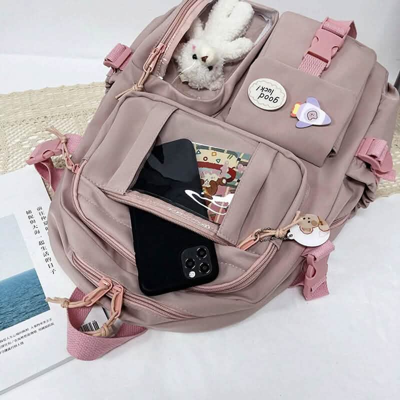 Cute Waterproof Multi-Pocket Women Backpacks with Bear Doll
