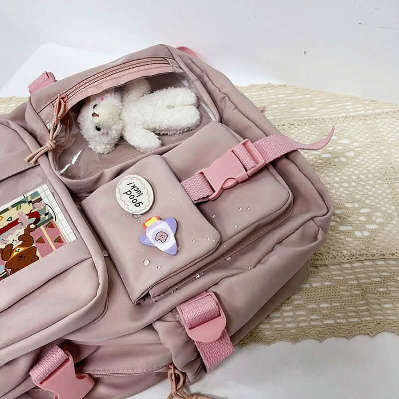 Cute Waterproof Multi-Pocket Women Backpacks with Bear Doll