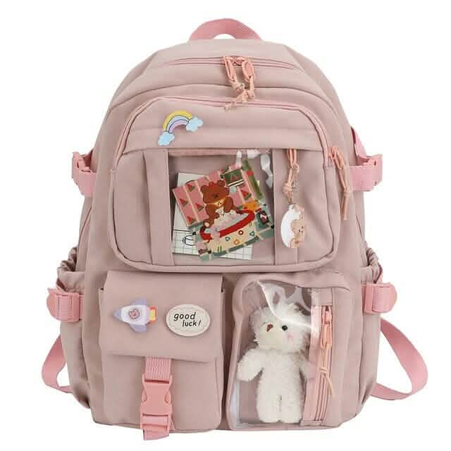 Cute Waterproof Multi-Pocket Women Backpacks with Bear Doll