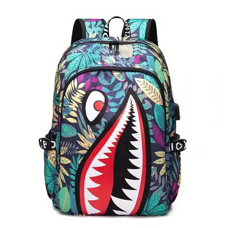 Patterned Shark Nylon Student Backpack
